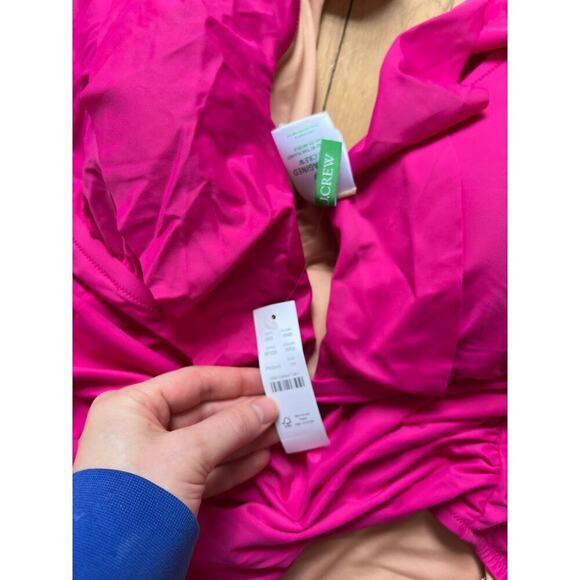 NWT J. Crew Pink Fushia One Piece Swim Suit Ruched Ruffle V Neck Women's 24 - Picture 4 of 9